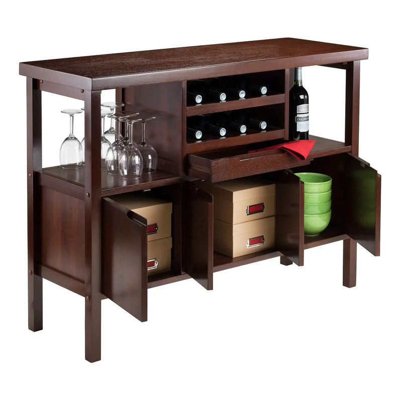 Sideboard Buffet Table Wine Rack in Brown Wood Finish by HomePacific