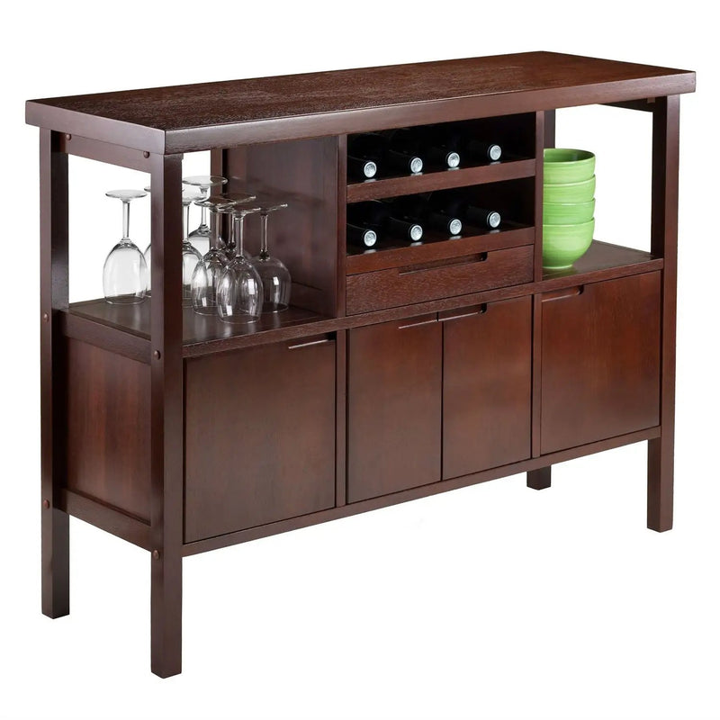Sideboard Buffet Table Wine Rack in Brown Wood Finish by HomePacific