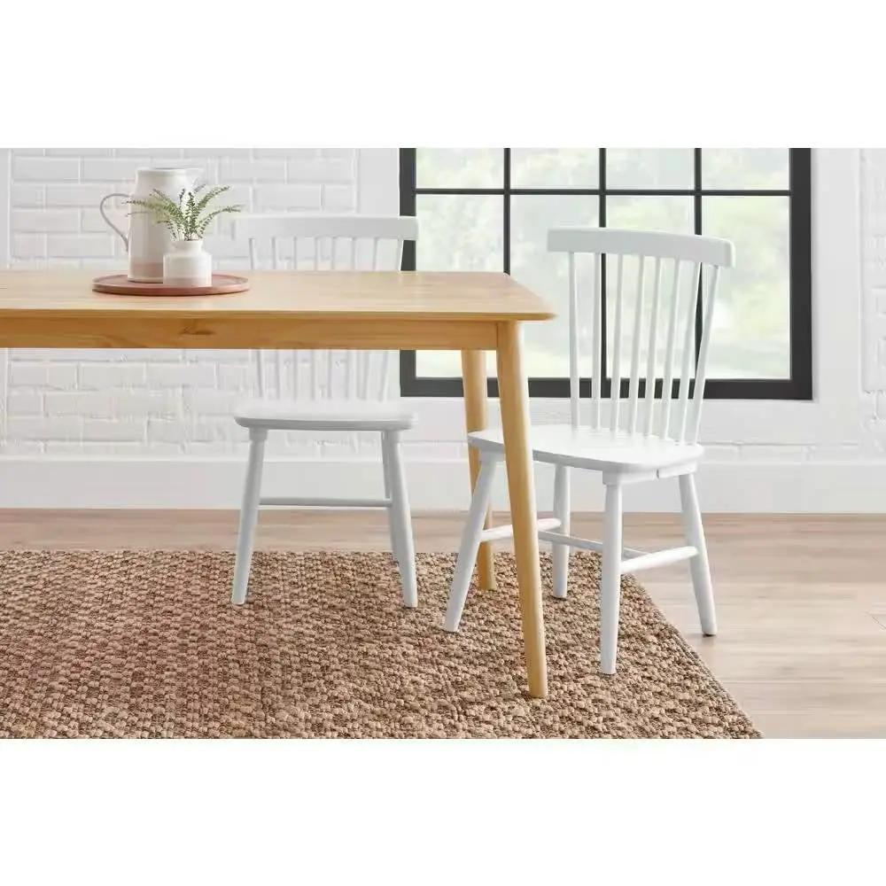 Set of 2 Classic Spindle Back White Solid Wood Dining Chair by HomePacific