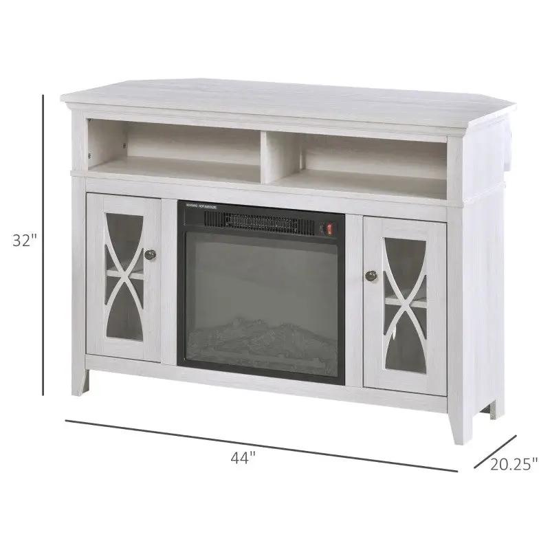 Rustic White Electric Fireplace Mantel TV Stand w/ Adjustable Shelves 2 Storage Cabinets by HomePacific