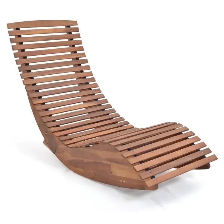 Outdoor Ergonomic Patio Wooden Rocking Chair Lounger - 360 lbs Max Weight by HomePacific