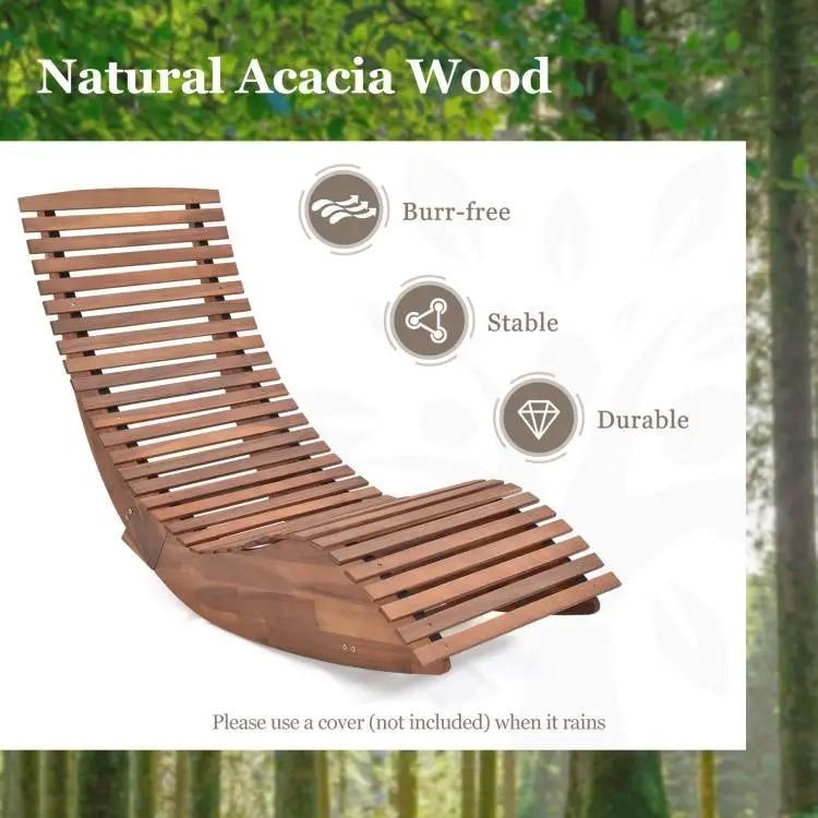 Outdoor Ergonomic Patio Wooden Rocking Chair Lounger - 360 lbs Max Weight by HomePacific