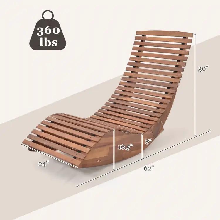 Outdoor Ergonomic Patio Wooden Rocking Chair Lounger - 360 lbs Max Weight by HomePacific