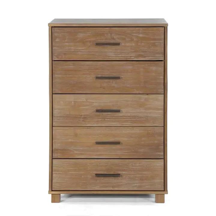 Modern Farmhouse Solid Wood 5 Drawer Bedroom Chest in Pine Finish by HomePacific