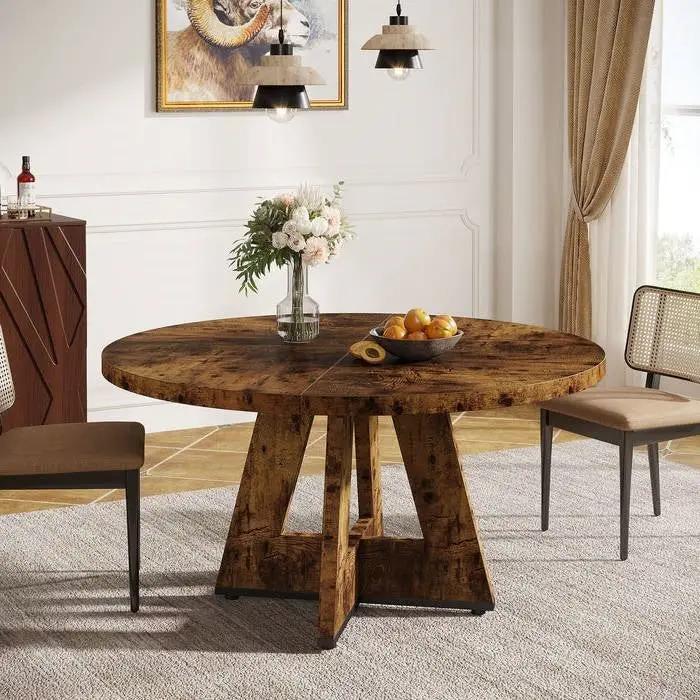 Modern Kitchen 4-Person Circular Dining Table in Rustic Brown Wood Finish by HomePacific