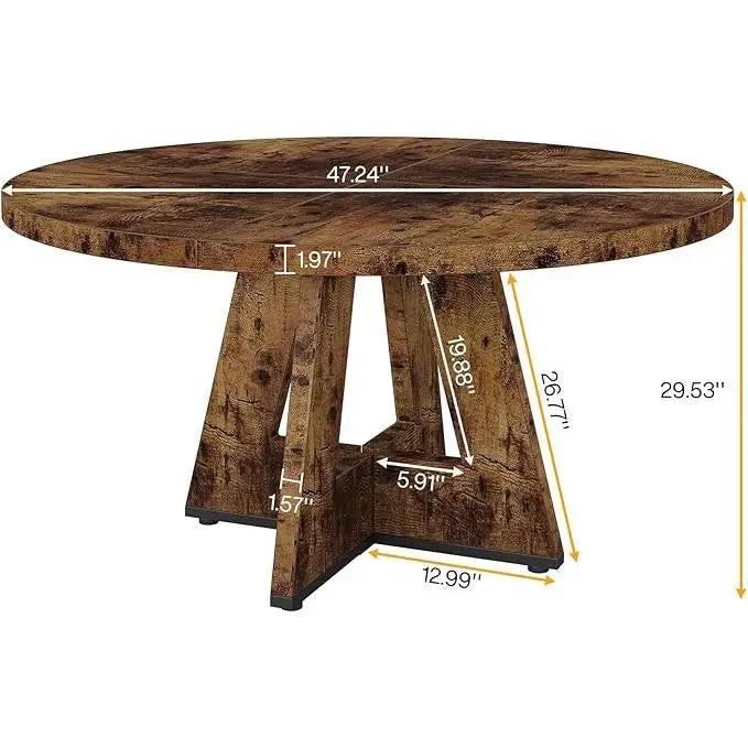 Modern Kitchen 4-Person Circular Dining Table in Rustic Brown Wood Finish by HomePacific