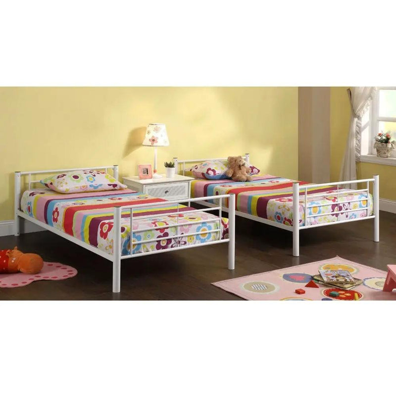 Twin over Twin Sturdy Steel Metal Bunk Bed in White Finish by HomePacific