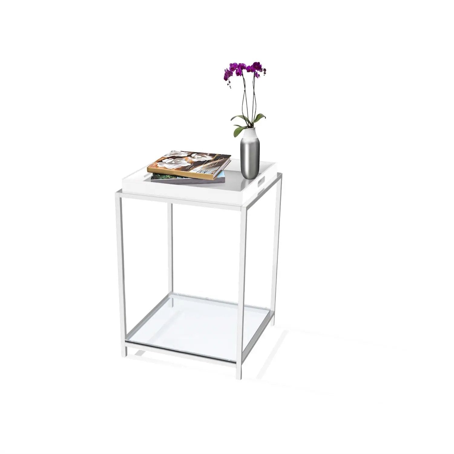Modern Classic Metal End Table with White Removable Tray by HomePacific