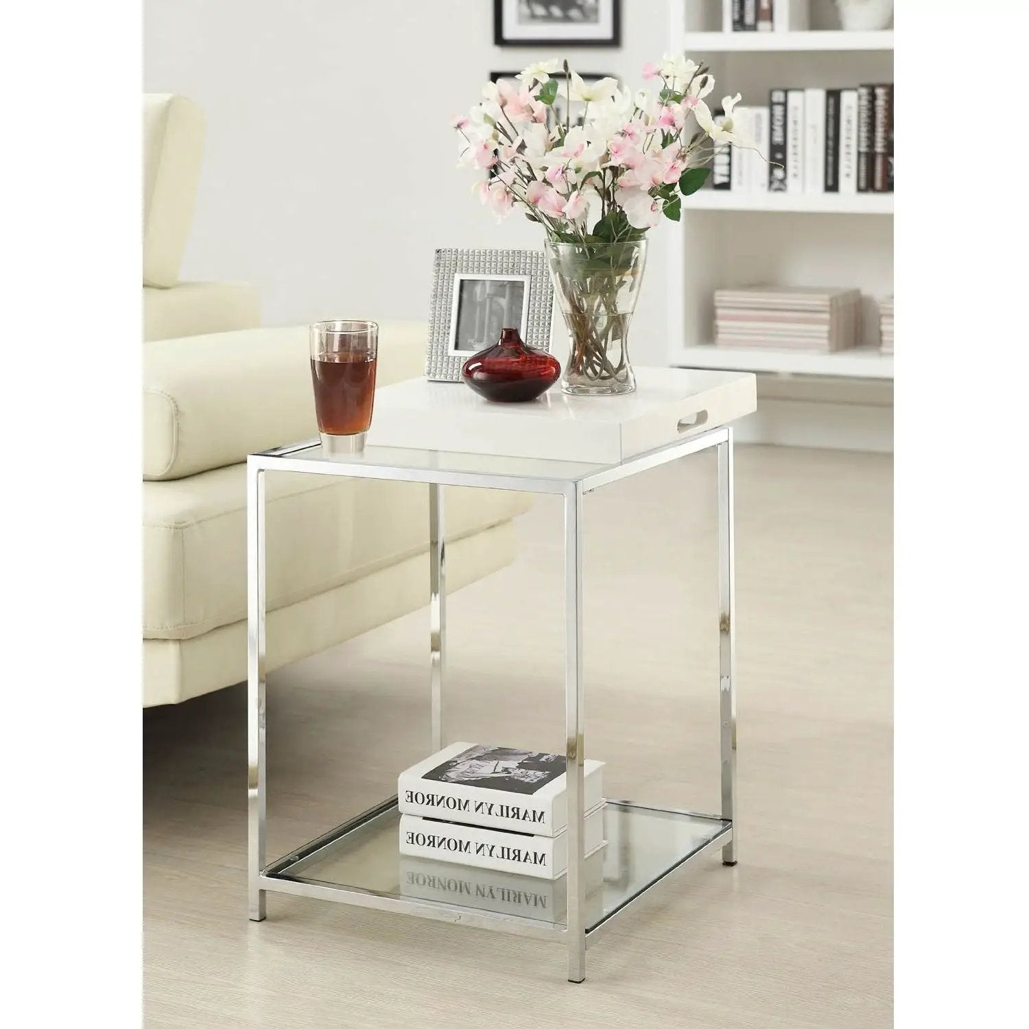Modern Classic Metal End Table with White Removable Tray by HomePacific