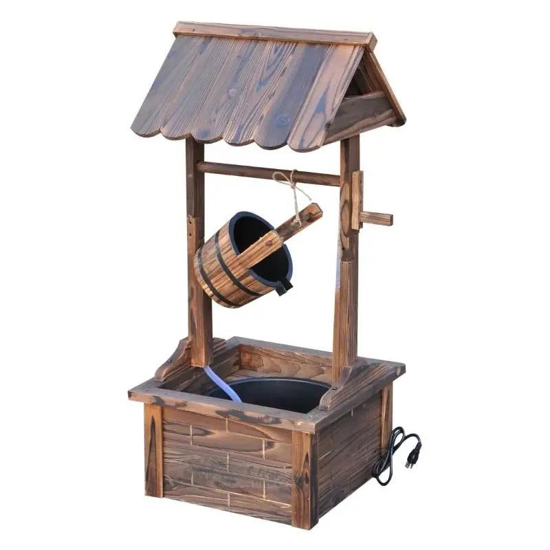 Outdoor Garden Solid Wood Wishing Well Water Fountain with Bucket and Pump by HomePacific