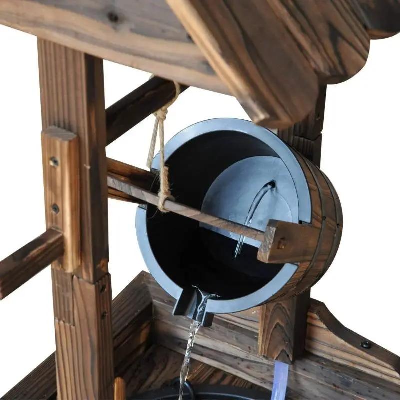 Outdoor Garden Solid Wood Wishing Well Water Fountain with Bucket and Pump by HomePacific