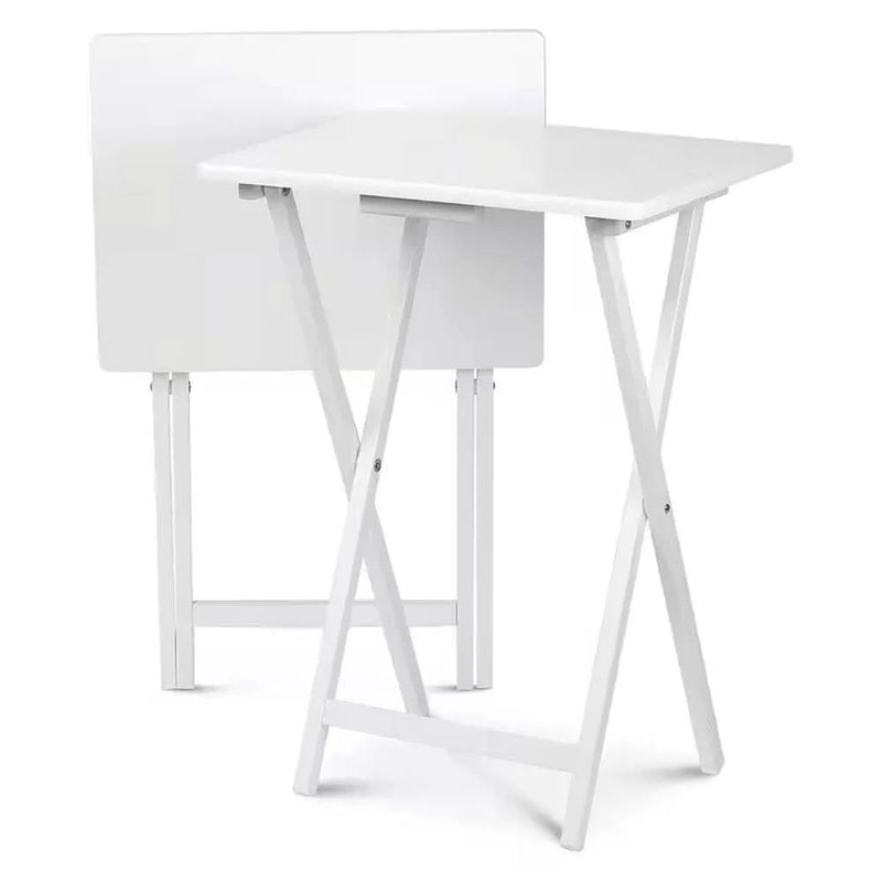 Set of 2 - Folding TV Tray Table in White Wood Finish by HomePacific