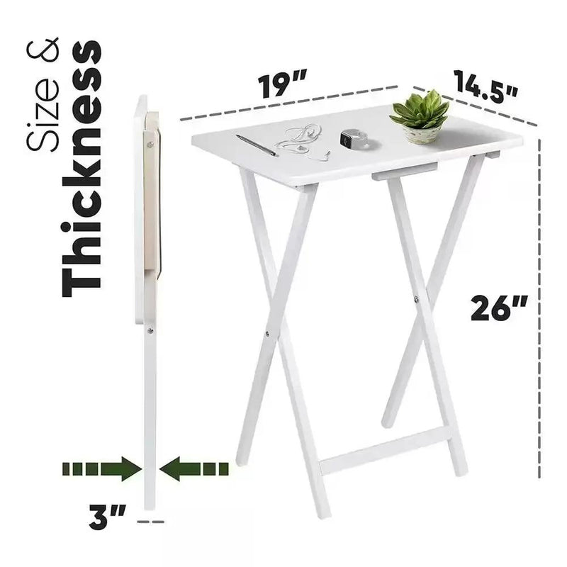 Set of 2 - Folding TV Tray Table in White Wood Finish by HomePacific
