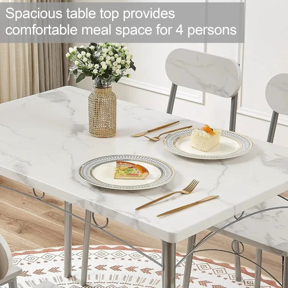 Modern 5-Piece Dining Set with White Faux Marble Top Table and 4 Chairs by HomePacific