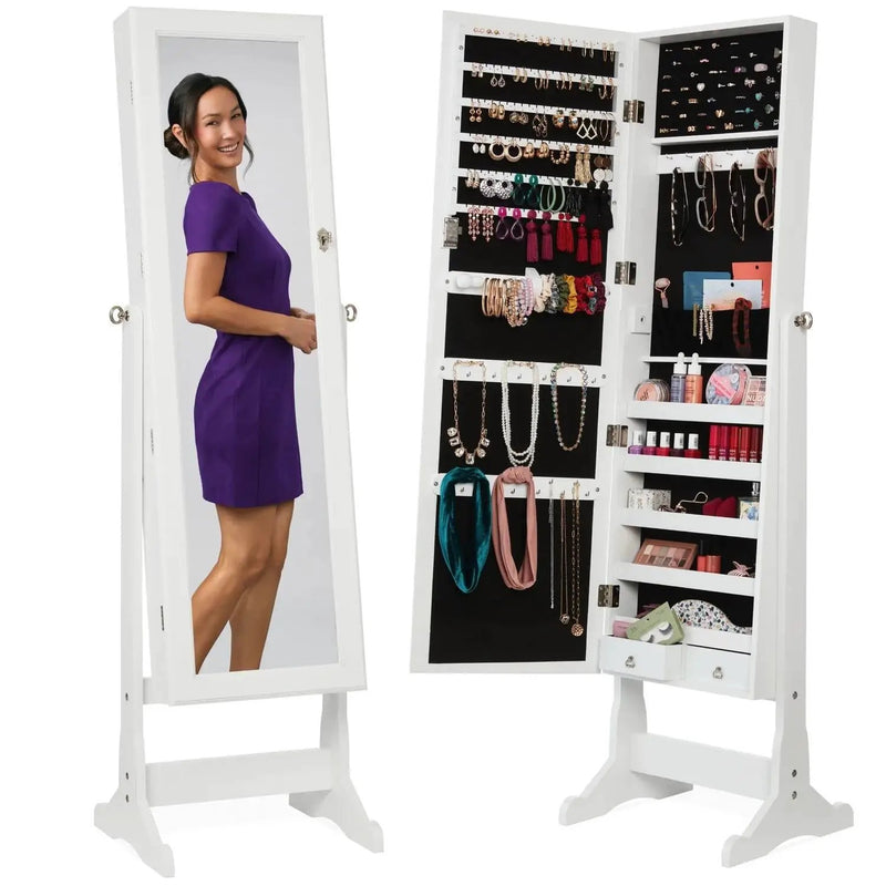 2-in-1 White Freestanding Mirror / Jewelry Organizer Armoire Cabinet by HomePacific
