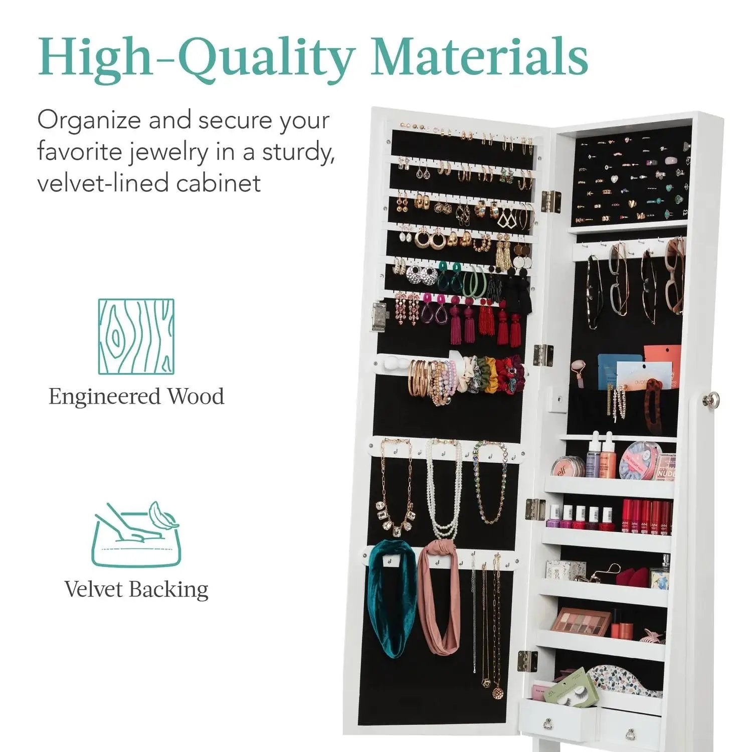 2-in-1 White Freestanding Mirror / Jewelry Organizer Armoire Cabinet by HomePacific