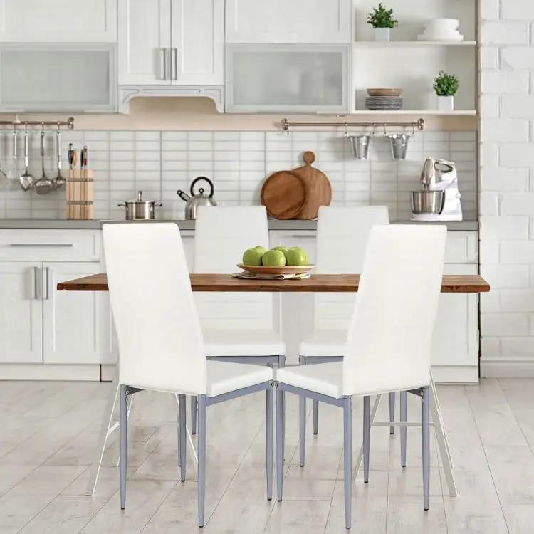 Set of 4 Modern High Back White PVC Leather Dining Chairs with Metal Legs by HomePacific