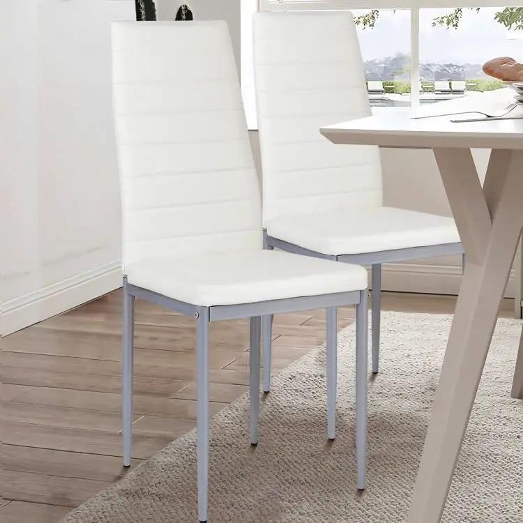Set of 4 Modern High Back White PVC Leather Dining Chairs with Metal Legs by HomePacific