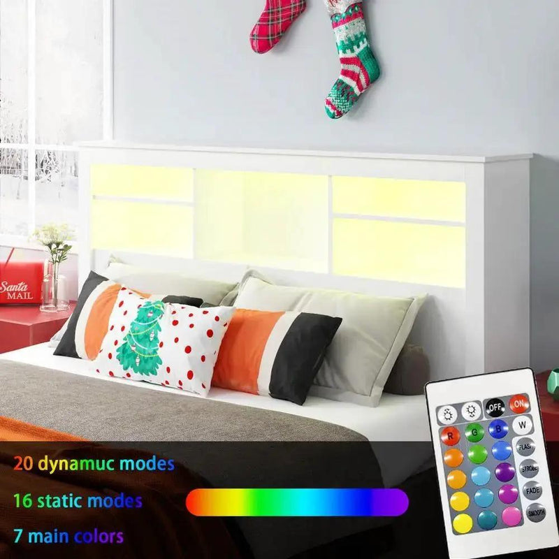 Full / Queen Modern Bookcase Headboard with LED Lights in White Wood Finish by HomePacific