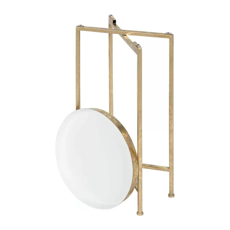 Gold Metal Round Nightstand End Table with Removable White Tray Top by HomePacific