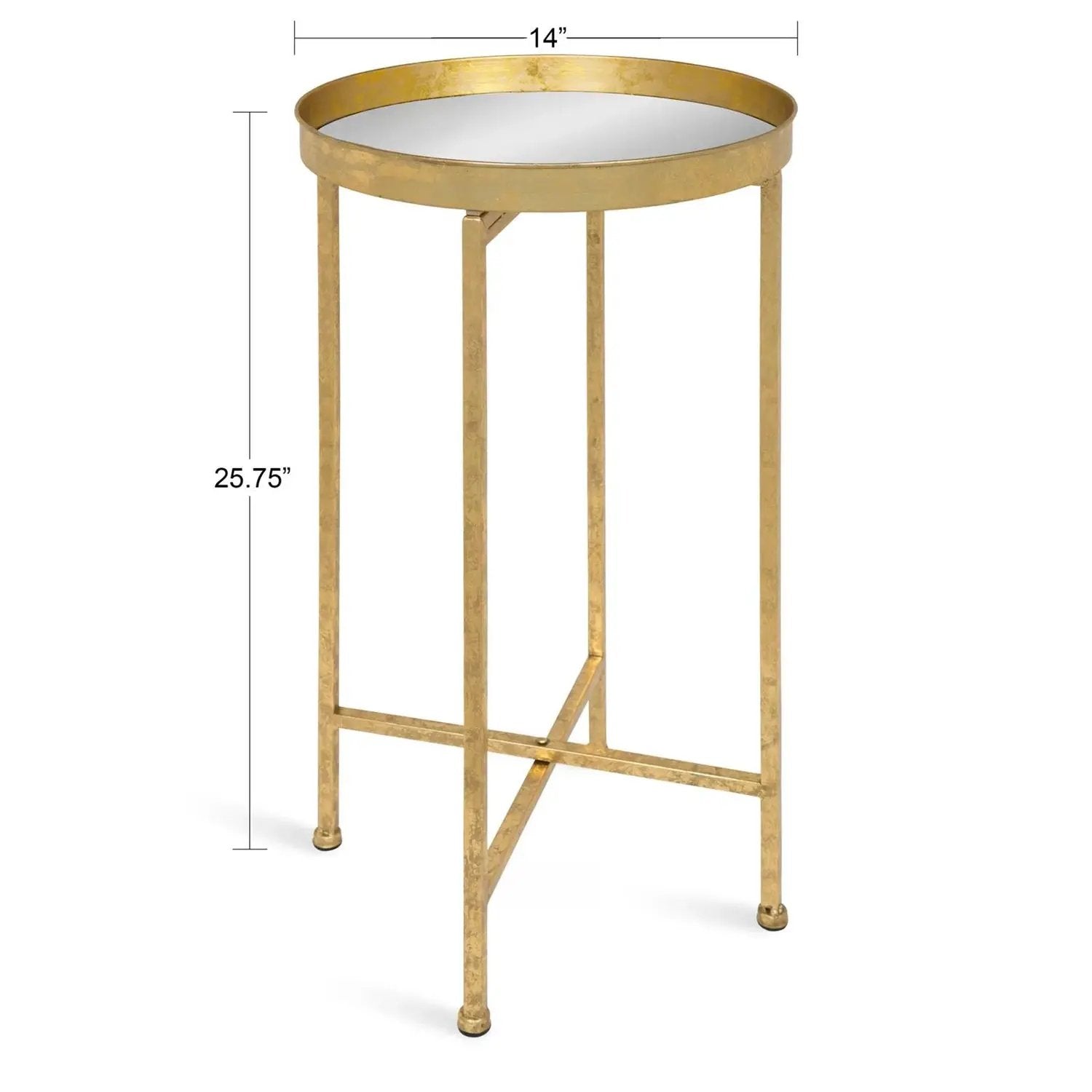 Gold Metal Round Nightstand End Table with Removable White Tray Top by HomePacific
