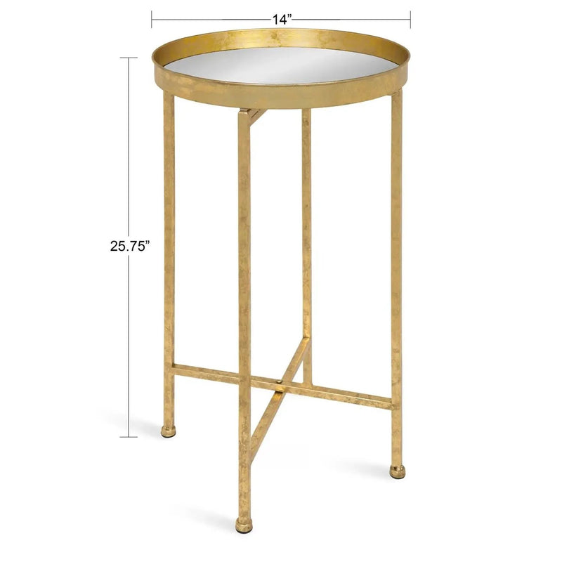 Gold Metal Round Nightstand End Table with Removable White Tray Top by HomePacific