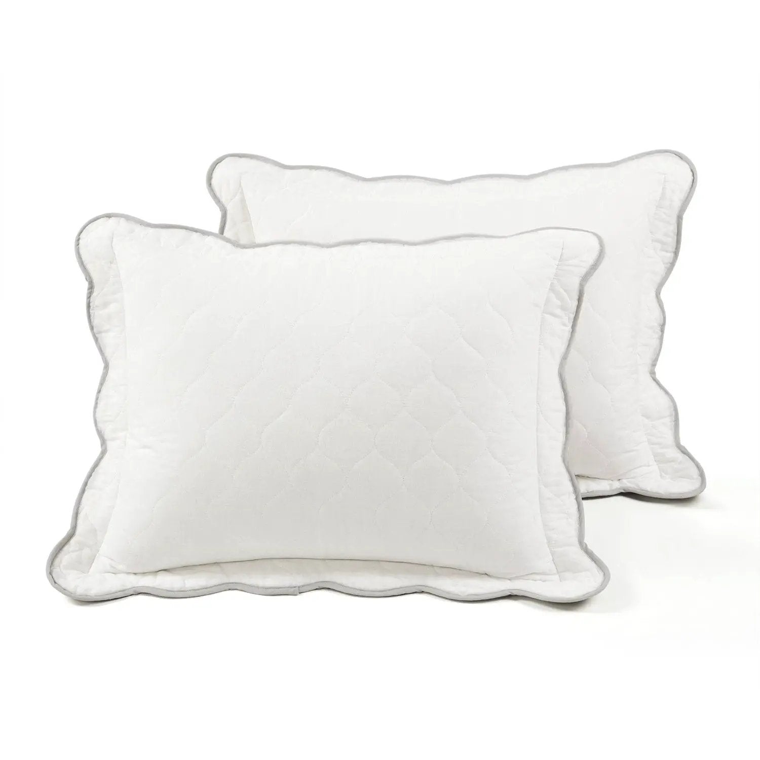 King/Cal King White Grey Scalloped Edge Reversible Thin Light Quilt Set by HomePacific