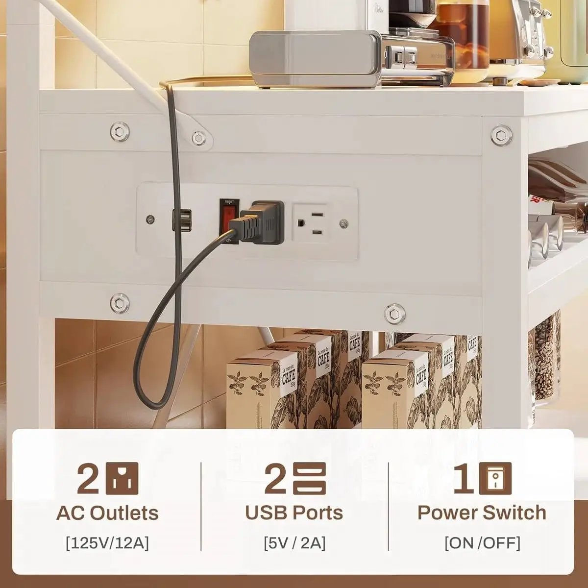 White Modern Industrial Kitchen Baker's Rack with Multi-Color LED Lights by HomePacific