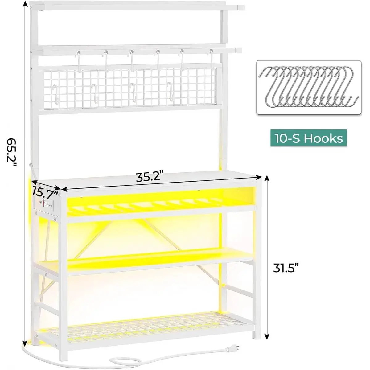 White Modern Industrial Kitchen Baker's Rack with Multi-Color LED Lights by HomePacific