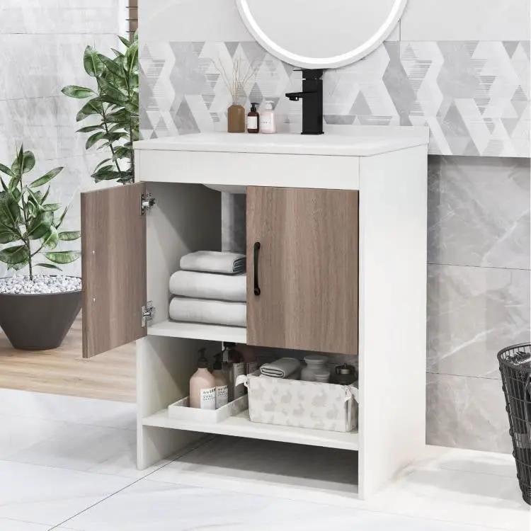 Modern White and Grey Wood Finish Bathroom Vanity with Sink and Faucet by HomePacific