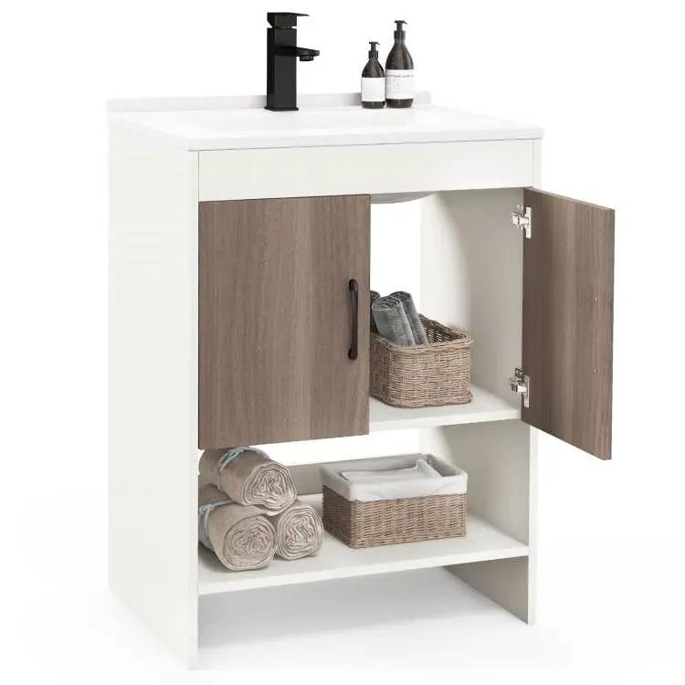 Modern White and Grey Wood Finish Bathroom Vanity with Sink and Faucet by HomePacific