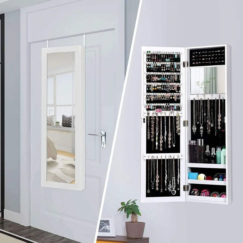2-in-1 Wall or Door Mounted Jewelry Organizer Full Length Mirror in White by HomePacific