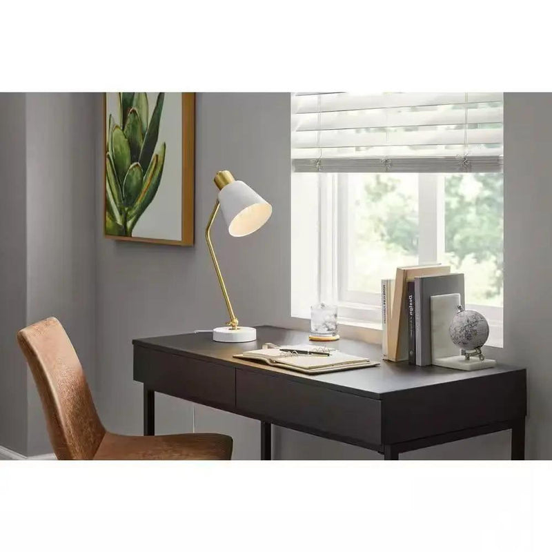 Simple Modern Gold Metal Finish Desk Light Table Lamp with White Shade by HomePacific