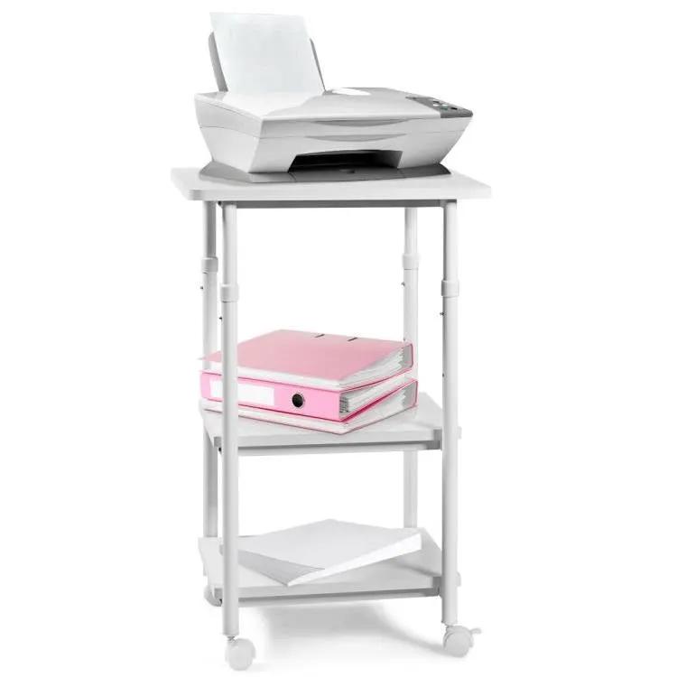 White Multifunction Adjustable Height 3-tier Printer Stand on Wheels by HomePacific