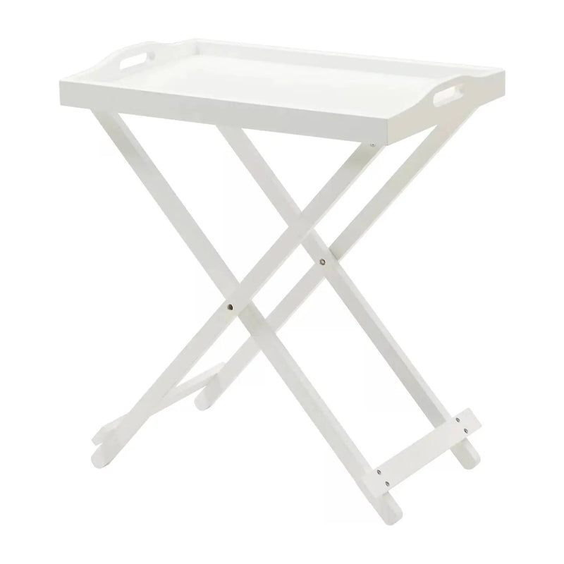 Folding TV Tray Bedside Table in White Wood Finish by HomePacific