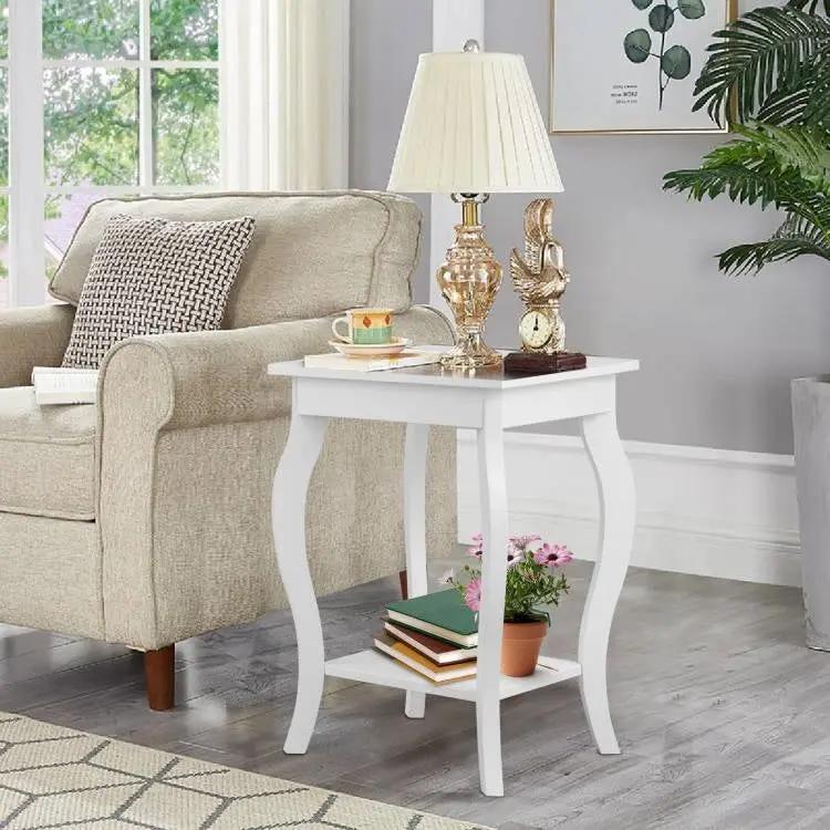 Stylish Nightstand End Table in White Wood Finish - Set of 2 by HomePacific