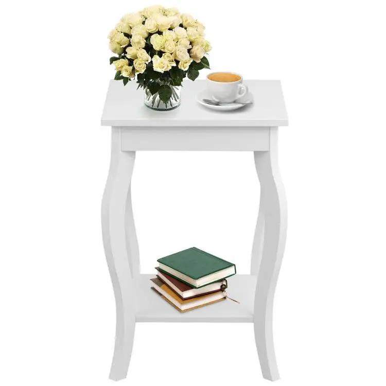Stylish Nightstand End Table in White Wood Finish - Set of 2 by HomePacific