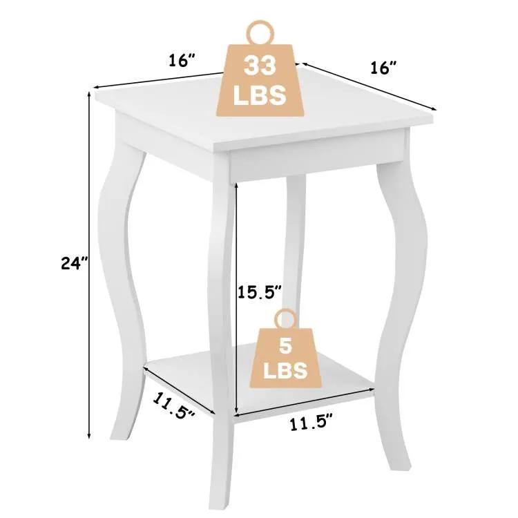 Stylish Nightstand End Table in White Wood Finish - Set of 2 by HomePacific