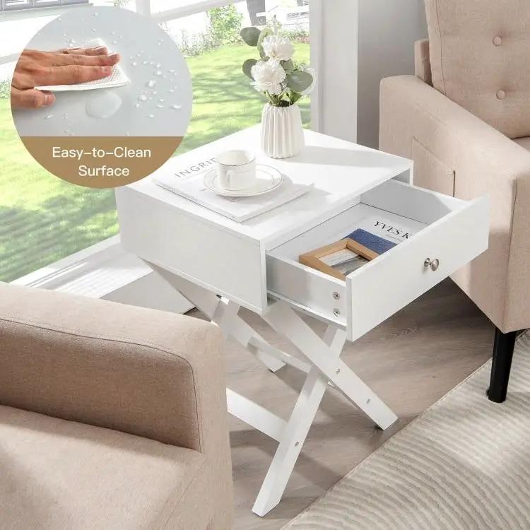 X-Shape 1 Drawer Nightstand End/Side Table Storage in White by HomePacific