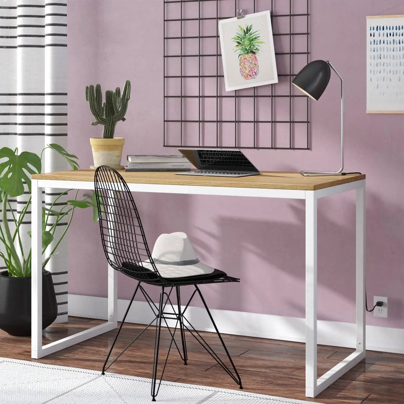 Modern Home Office Desk with White Metal Frame and Wood Table Top by HomePacific