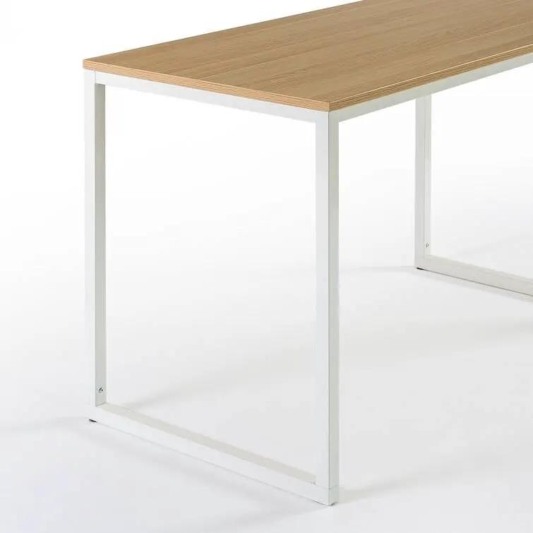 Modern Home Office Desk with White Metal Frame and Wood Table Top by HomePacific