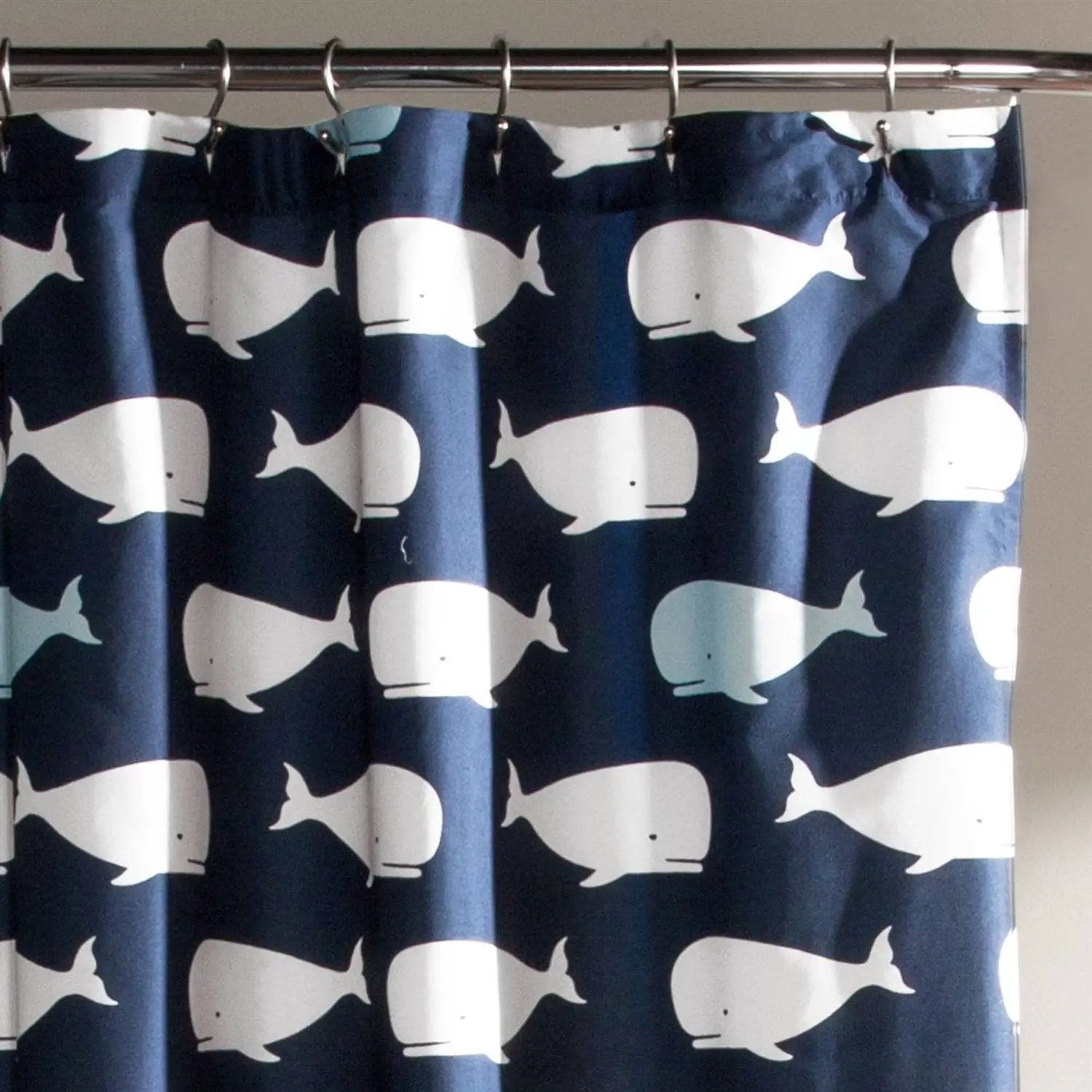 72-inch Navy White Nautical Whales Polyester Shower Curtain by HomePacific