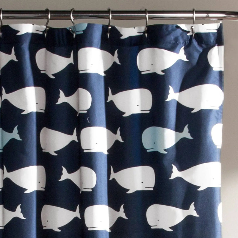 72-inch Navy White Nautical Whales Polyester Shower Curtain by HomePacific