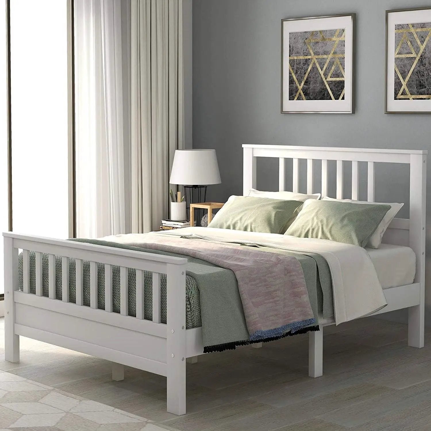 White Pine Wood Slatted Platform Headboard Footboard Full Size Bed by HomePacific