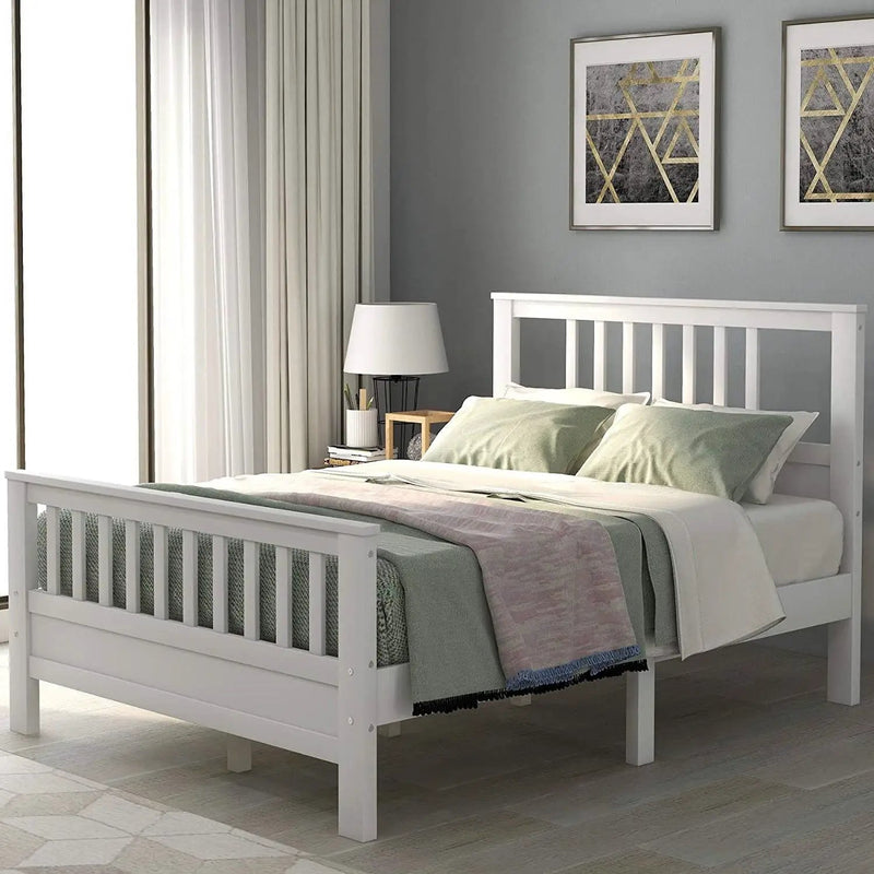 White Pine Wood Slatted Platform Headboard Footboard Full Size Bed by HomePacific