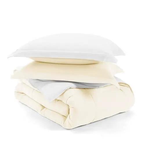 Full/Queen size 3-Piece Microfiber Reversible Comforter Set in White and Cream by HomePacific