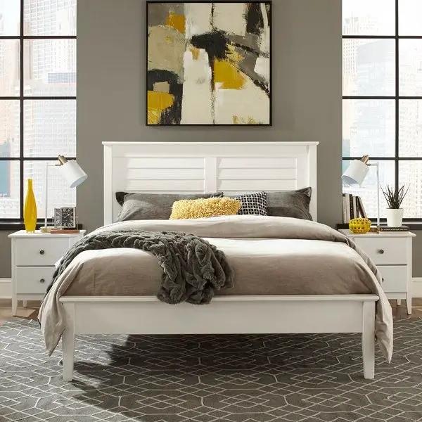Contemporary White Solid Pine Platform Bed in Queen Size by HomePacific