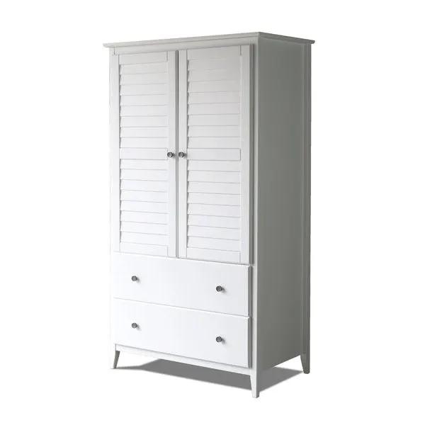FarmHome Louvered Distressed White Solid Pine Armoire by HomePacific