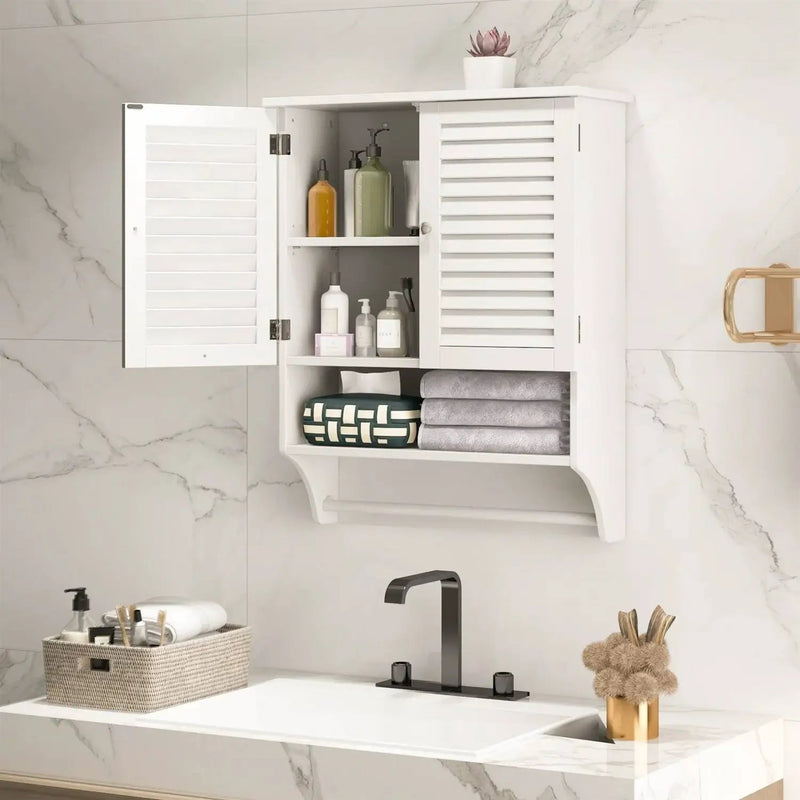 White Wall-Mounted Bathroom Storage Medicine Cabinet with Louver Doors by HomePacific