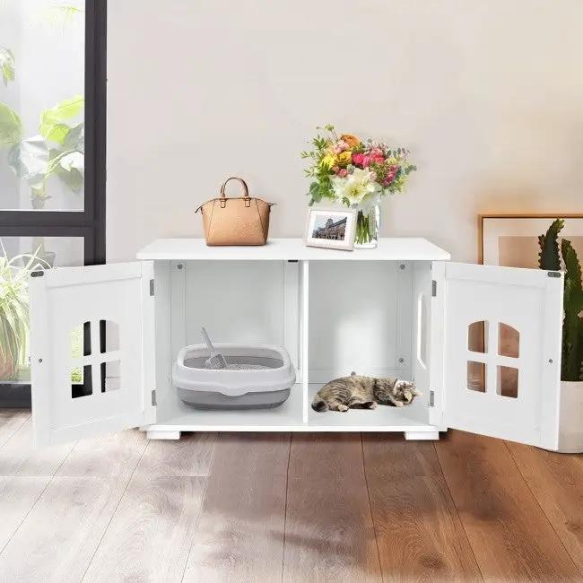 White Modern Large Ventilated Private Divider Cat Litter Box by HomePacific